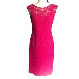 Calvin Klein Hibiscus Pink Illusion Lace Cocktail Dress (6)